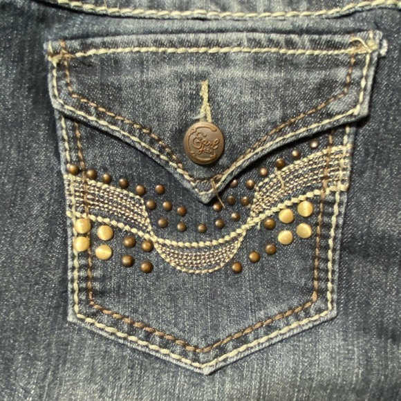 Earl Jean Shorts womens 10 Blue Stretch Denim Dark Wash Heavy Stitching Studded - Picture 7 of 9